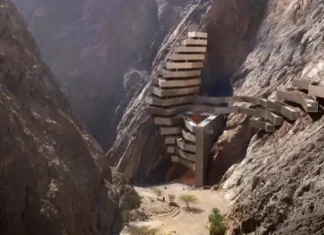 Los 3 hoteles de la región Leyja de Arabia Saudí (Neom) vista aérea hotel Adventure