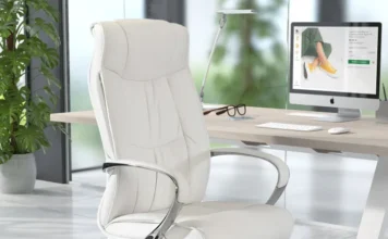 Sillón de oficina Atlanta en ecopiel blanca con base de aluminio