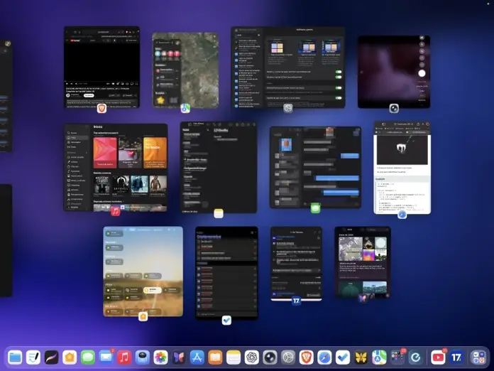 Escritorio de un iPad Pro M4 con 12 aplicaciones abiertas, en modo Exposé.
