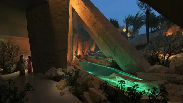 Estanques de agua en el proyecto de club de playa para Neom.